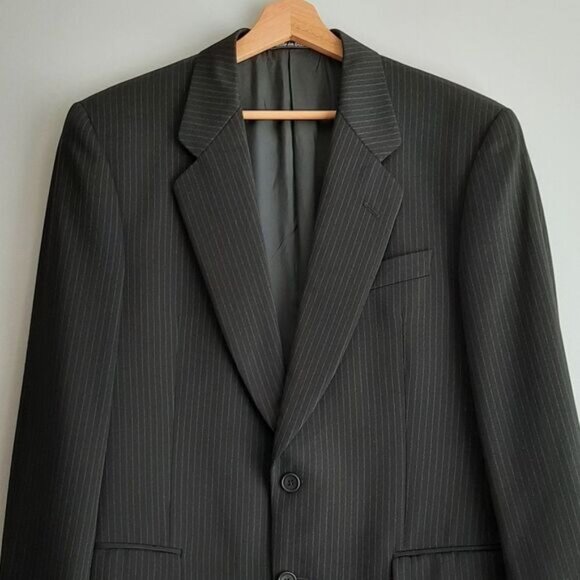 CALVIN KLEIN Italy Wool Blend Blazer Jacket Pin-Stripe Black Men's Sz 40 S - Picture 3 of 14